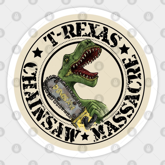 T-rex, T-rexas chainsaw massacre, dinosaur horror Sticker by Teessential